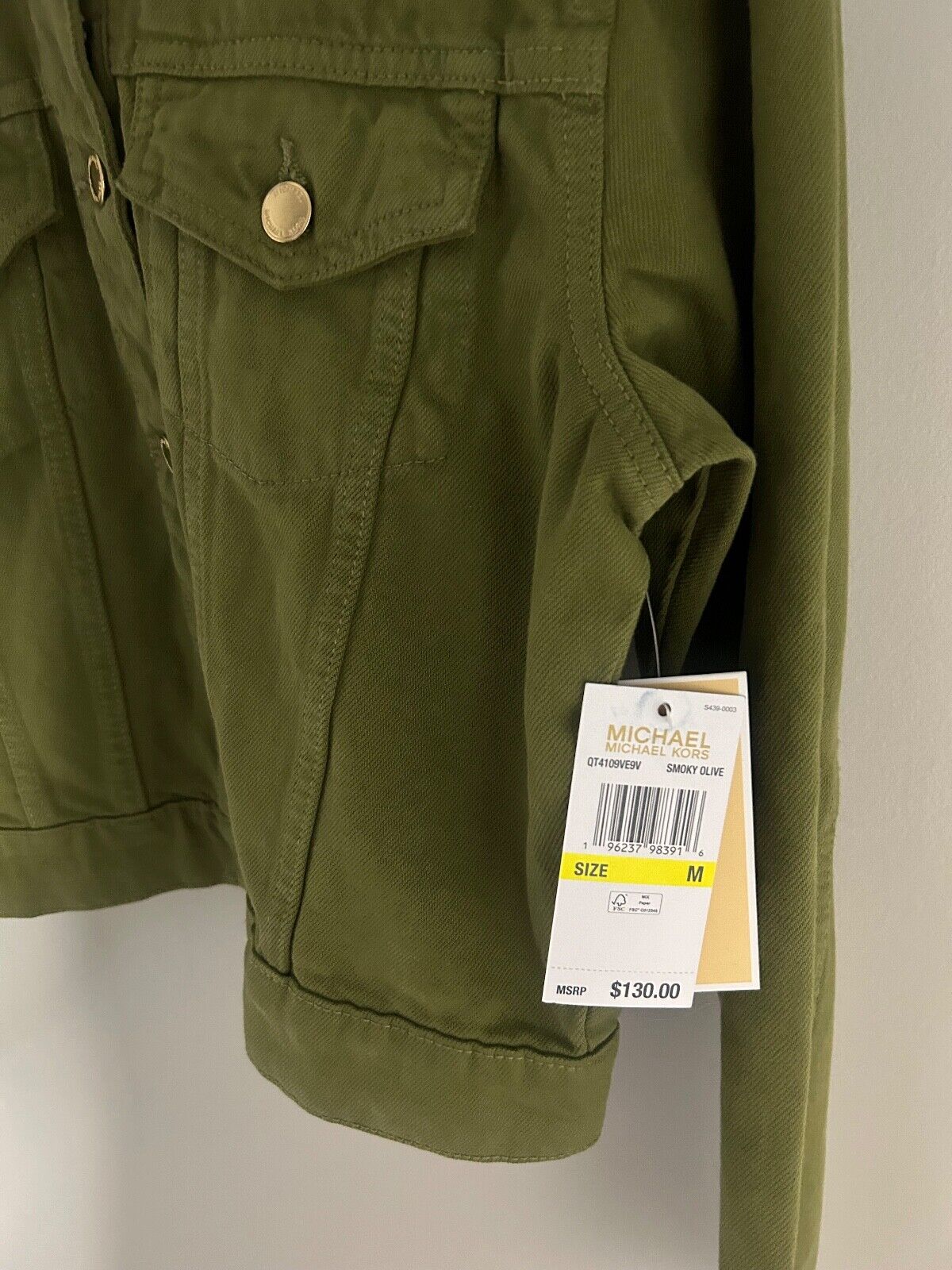 $130 NEW ! NWT MICHAEL KORS Cotton Denim Jacket in Smoky Olive Size M