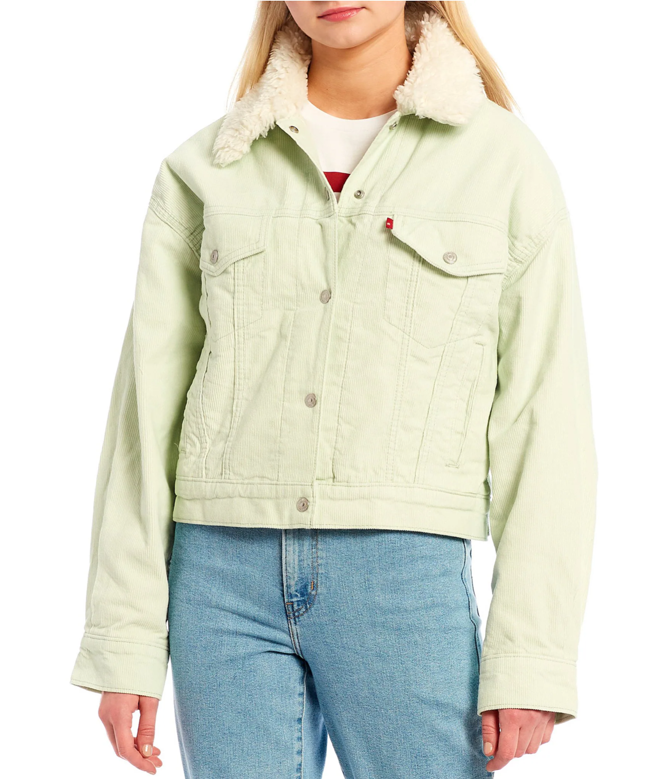 NEW! NWT LEVI'S Sherpa Baby Baggy Trucker Jacket Meadow Mist Size M