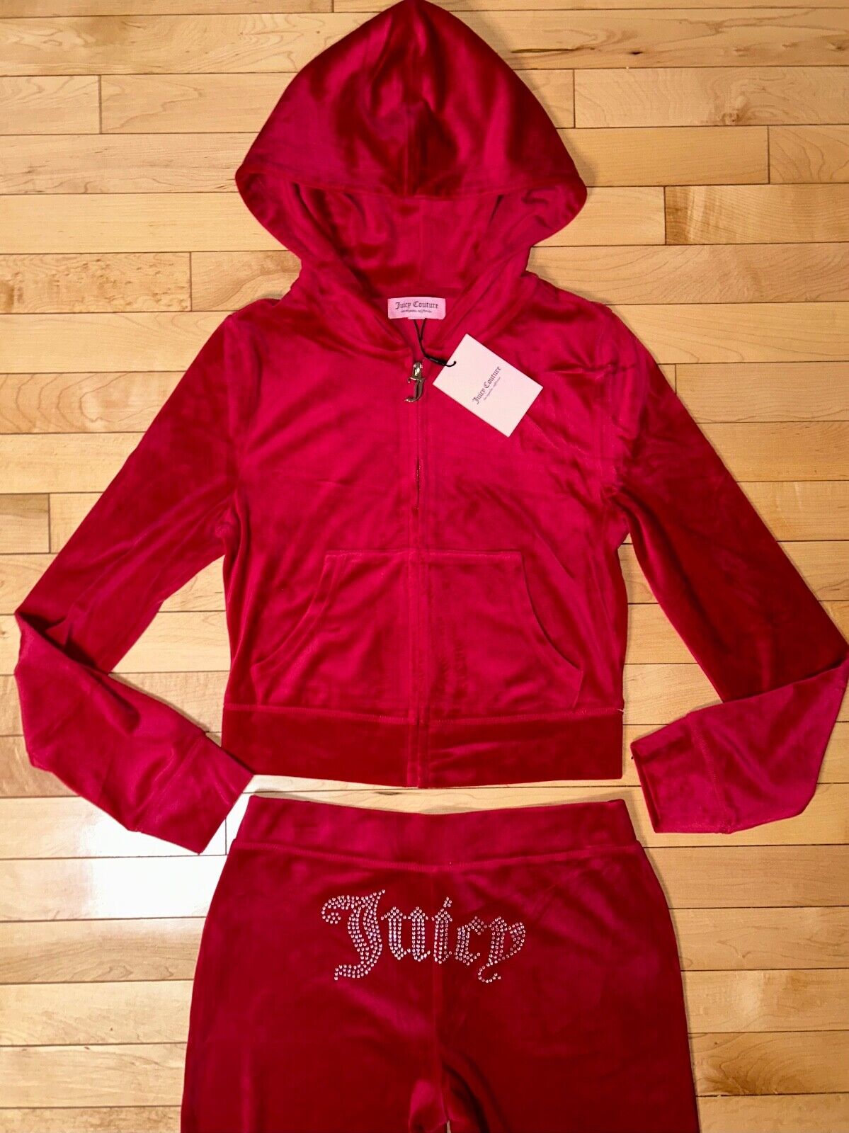 NEW! JUICY COUTURE Velour OG Bling Tracksuit Hoodie & Pant Set Coco Red Size S