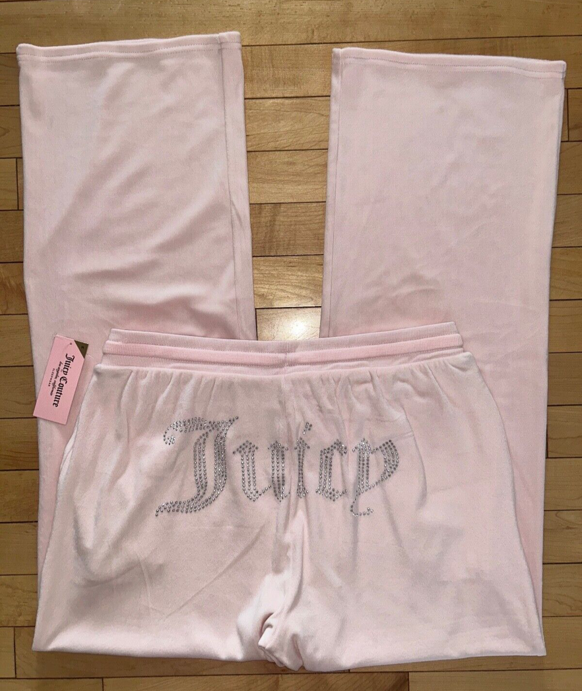 NEW ! NWT JUICY COUTURE Velour OG Big Bling Sweatpants Rock Salt Pink Size L