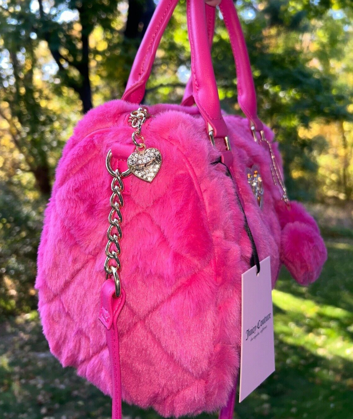 NEW! NWT JUICY COUTURE Lets Get Cozy Faux Fur Satchel Bag Pink Flash