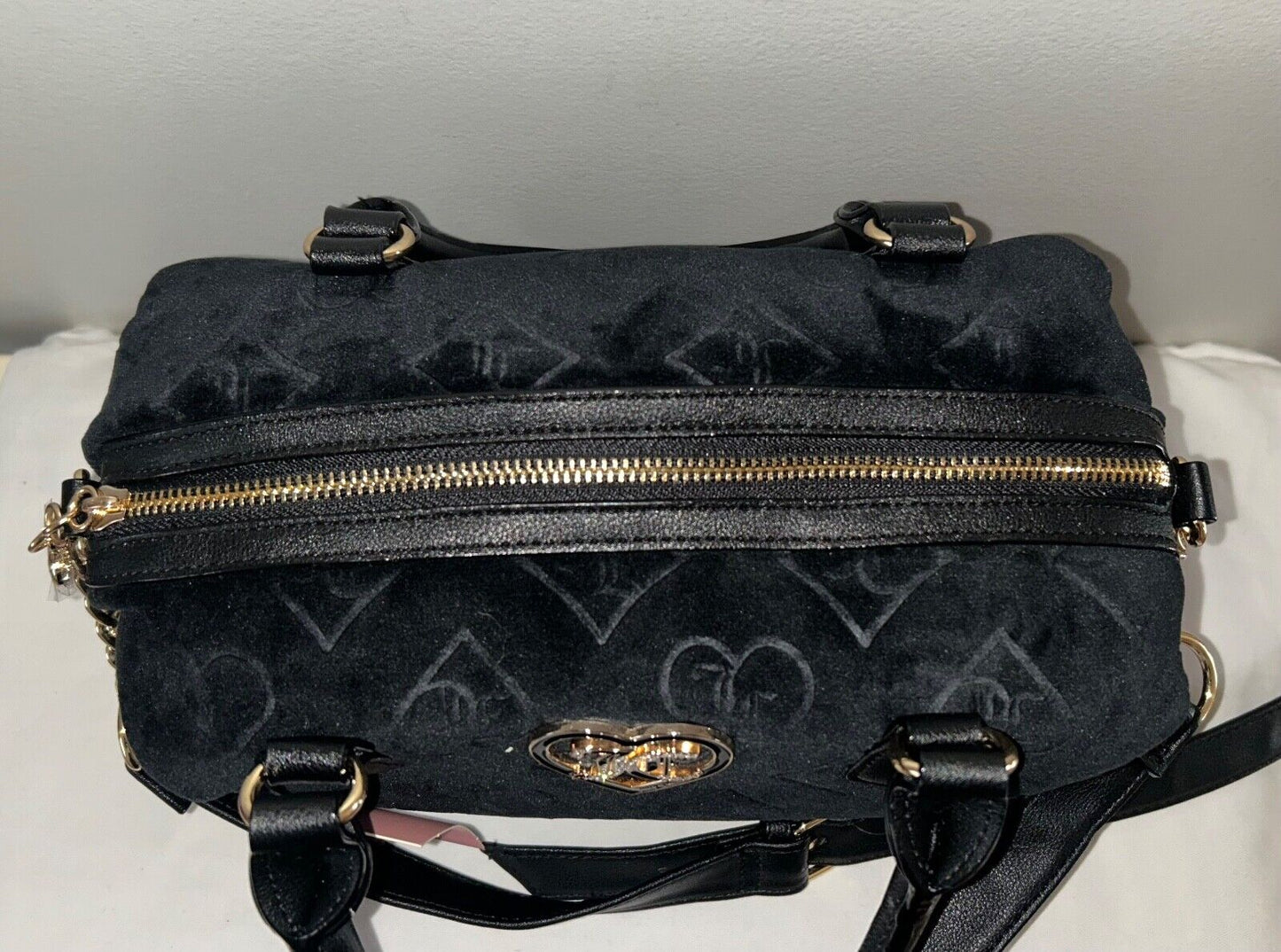 NEW! NWT JUICY COUTURE Glizted Out Velour Logo Satchel Bag Black Liquorice