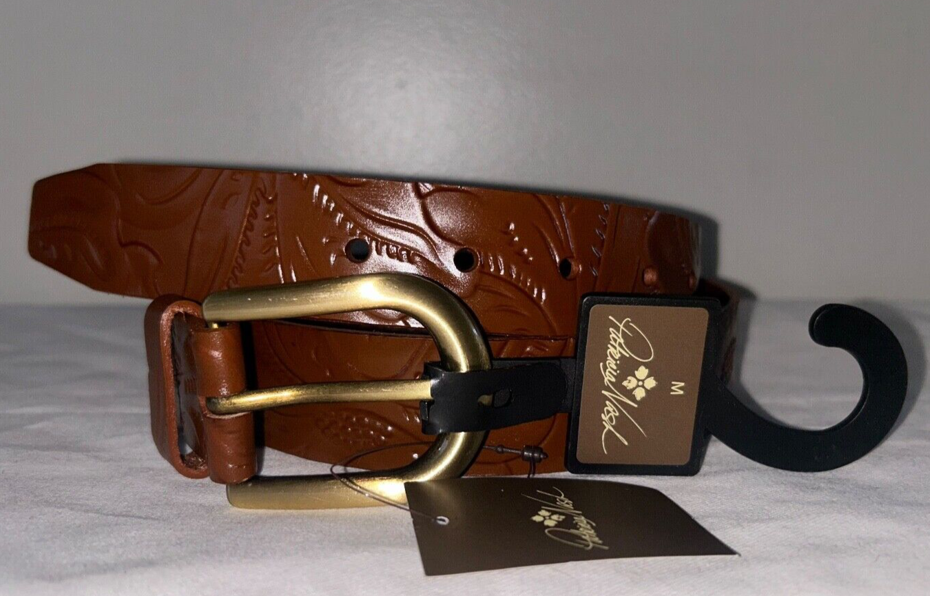 NEW ! NWT PATRICIA NASH Vietri Belt Tooled Leather Florence Brown Size M