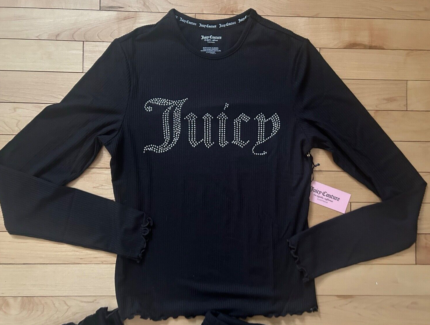 NEW! NWT JUICY COUTURE Bling Logo Lounge Top & Pant Set in Black Size M