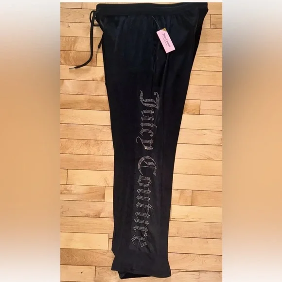 NEW ! NWT JUICY COUTURE Bling Logo Velour Sweatpants Black Size L