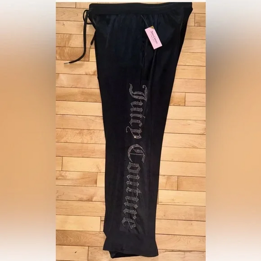 NEW ! NWT JUICY COUTURE Bling Logo Velour Sweatpants Black Size L