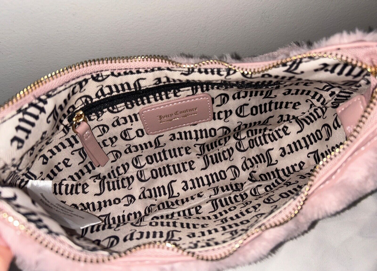 NEW! NWT JUICY COUTURE Lets Get Cozy Faux Fur Shoulder Bag Dusty Blush Pink