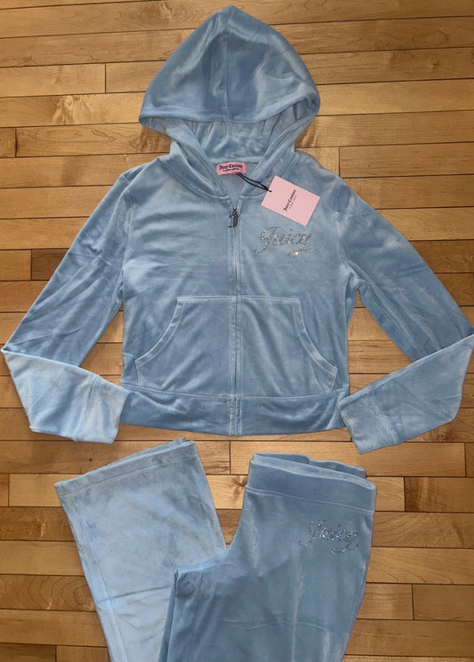NEW! NWT JUICY COUTURE Velour OG Bling Tracksuit Set Frosted Light Blue Size S