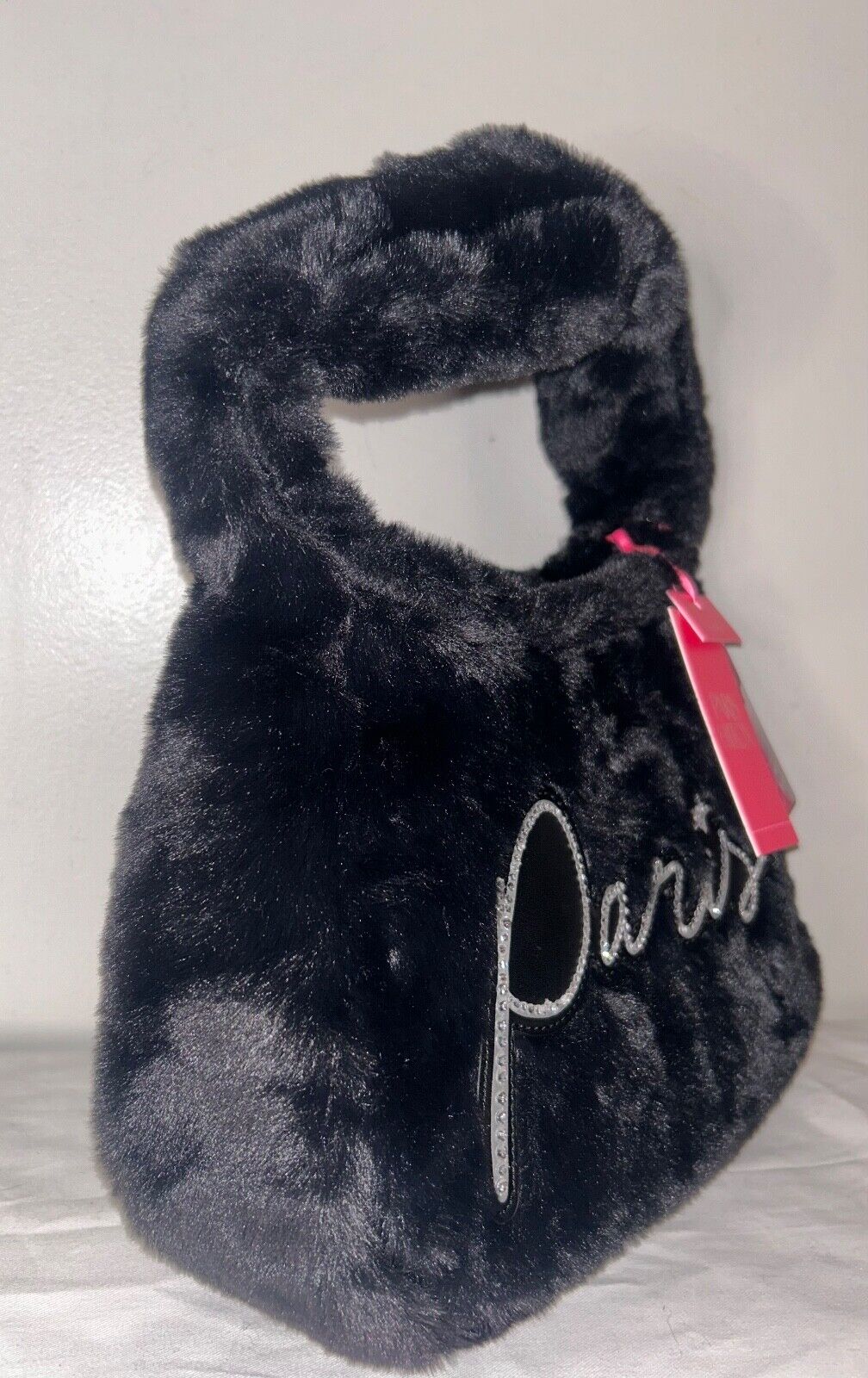 NEW! NWT PARIS HILTON Faux Fur Forever Fur Baguette Bag Black