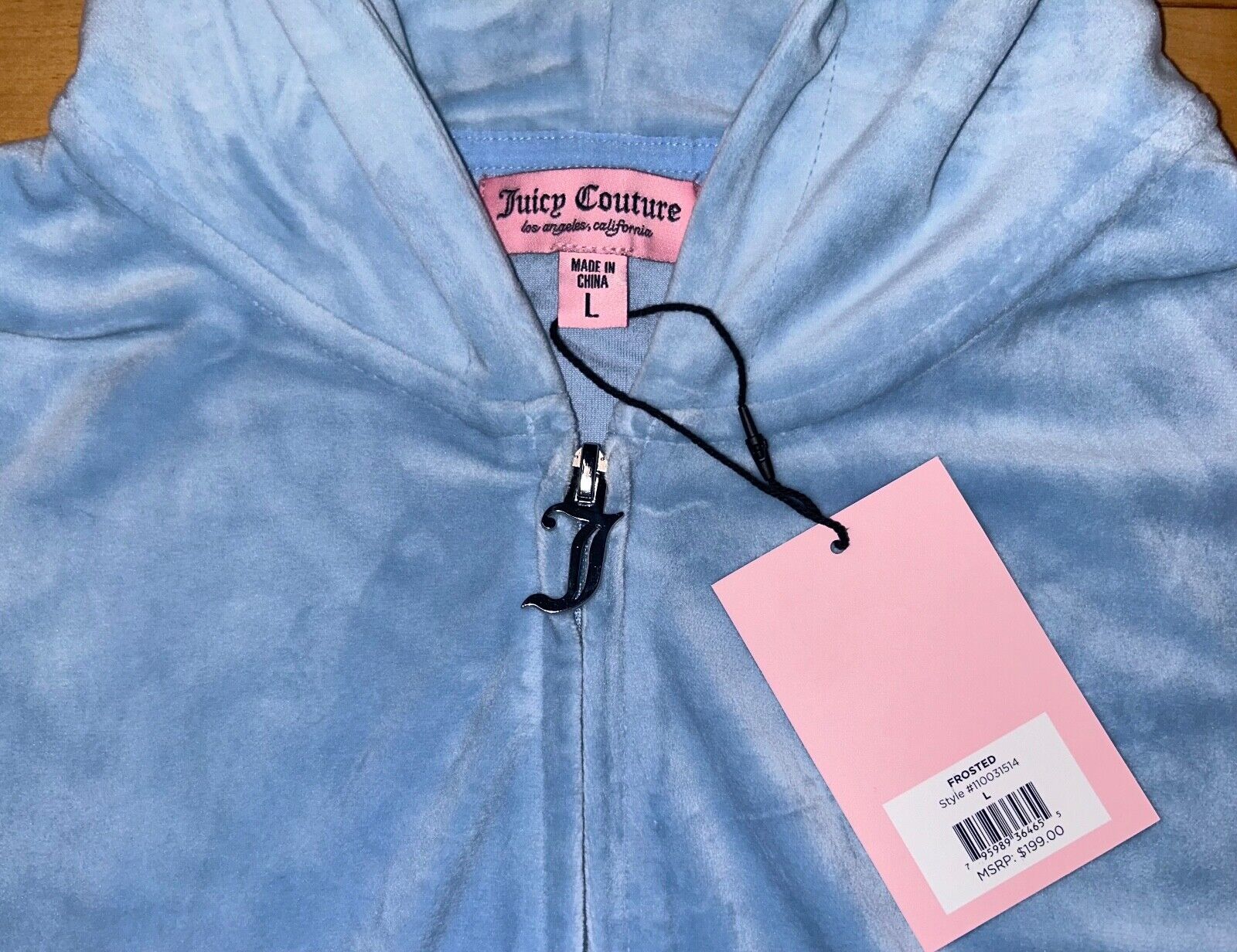 NEW! JUICY COUTURE Velour OG Bling Tracksuit Hoodie & Pant Set Light Blue Size L