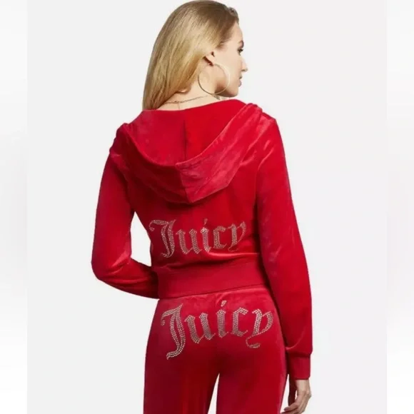 NEW! NWT JUICY COUTURE Velour OG Bling Tracksuit Set Coco Red Size M