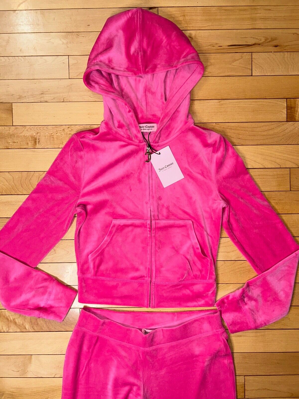 NEW! JUICY COUTURE Velour OG Bling Tracksuit Hoodie & Pant Set Bubblegum Pink XS