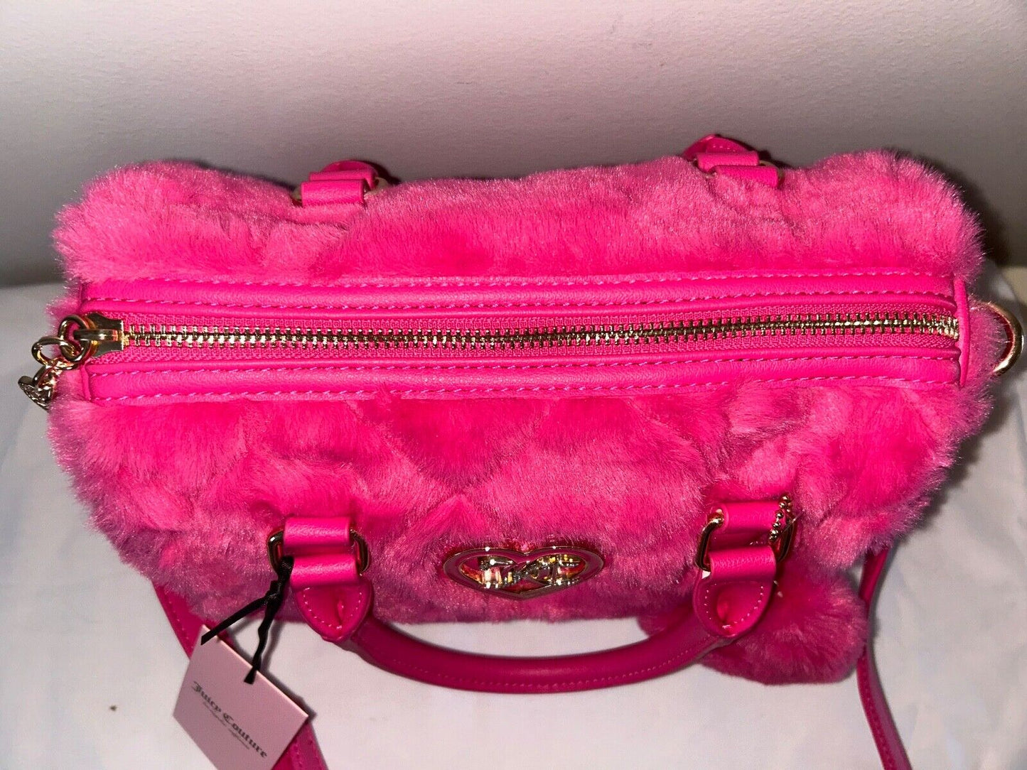 NEW! NWT JUICY COUTURE Lets Get Cozy Faux Fur Satchel Bag Pink Flash