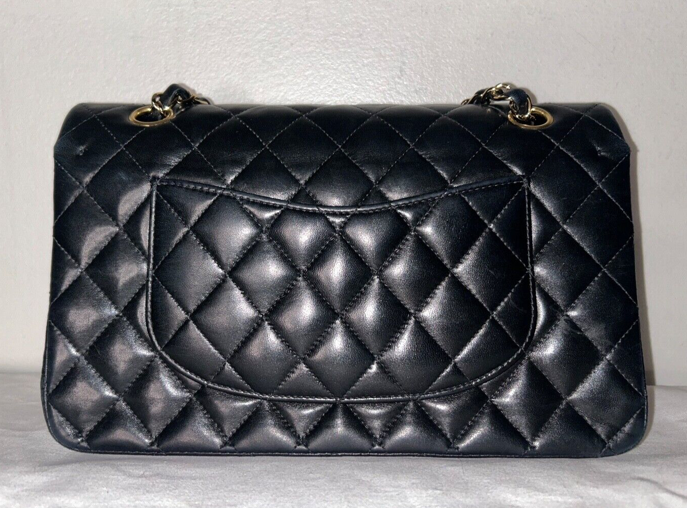 CHANEL Classic Medium Double Flap Lambskin Quilted Handbag Black/Gold