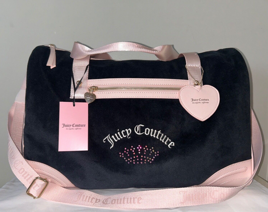 NEW! NWT JUICY COUTURE Heritage Rosie Velour Weekender Bag Black/Pink