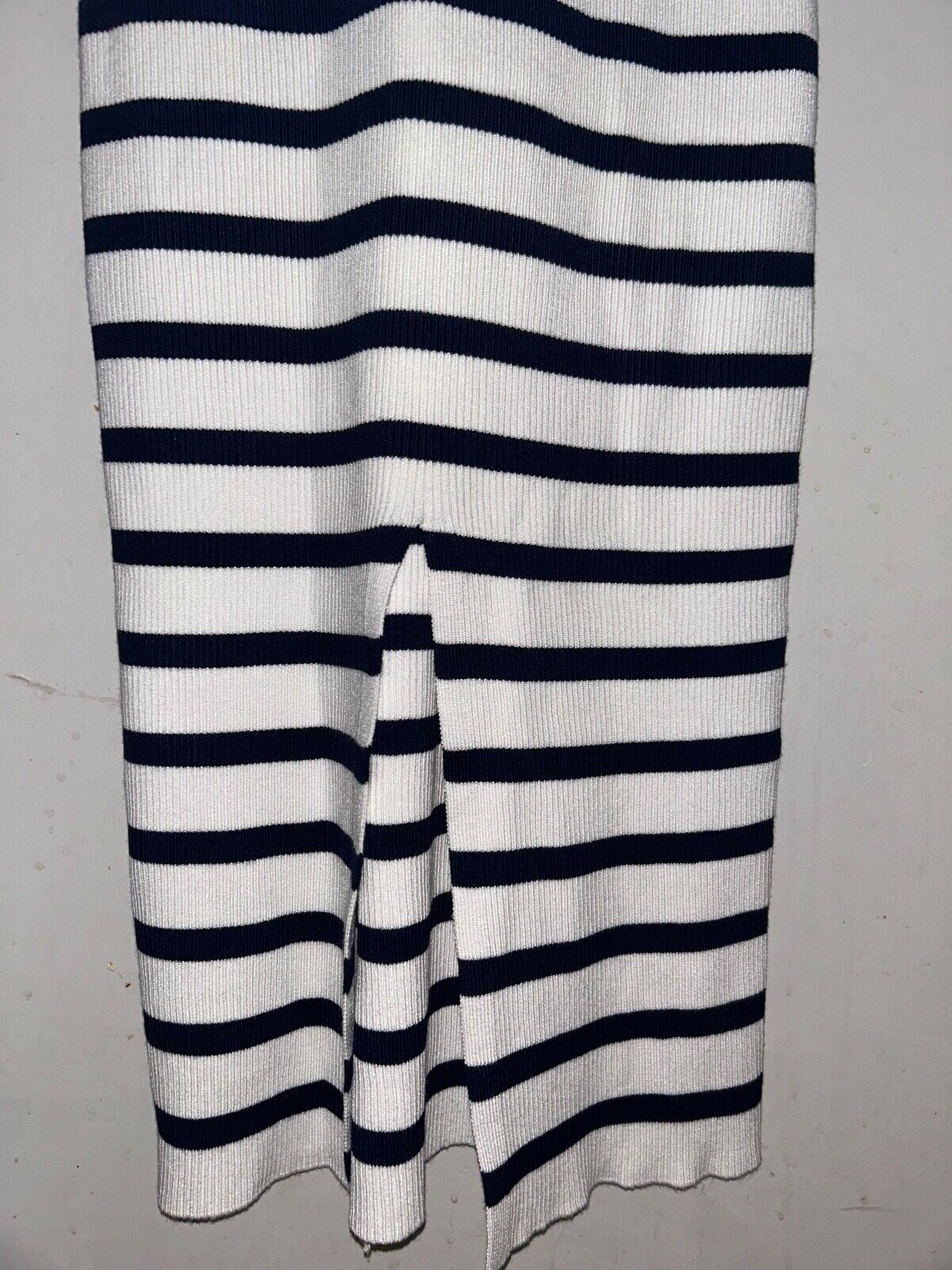 $695 NEW! NWT CAROLINE CONSTAS Knit Stretch Midi Dress Striped White/Navy XS