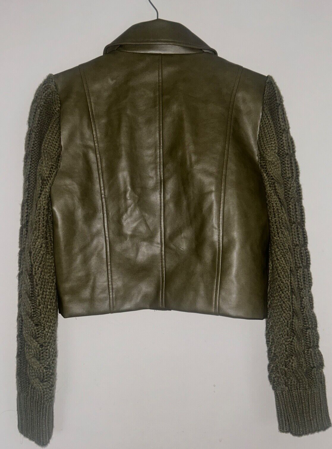 NEW! NWT 7 FOR ALL MANKIND Mixed Media Faux-Leather/Knit Jacket in Olive Size S