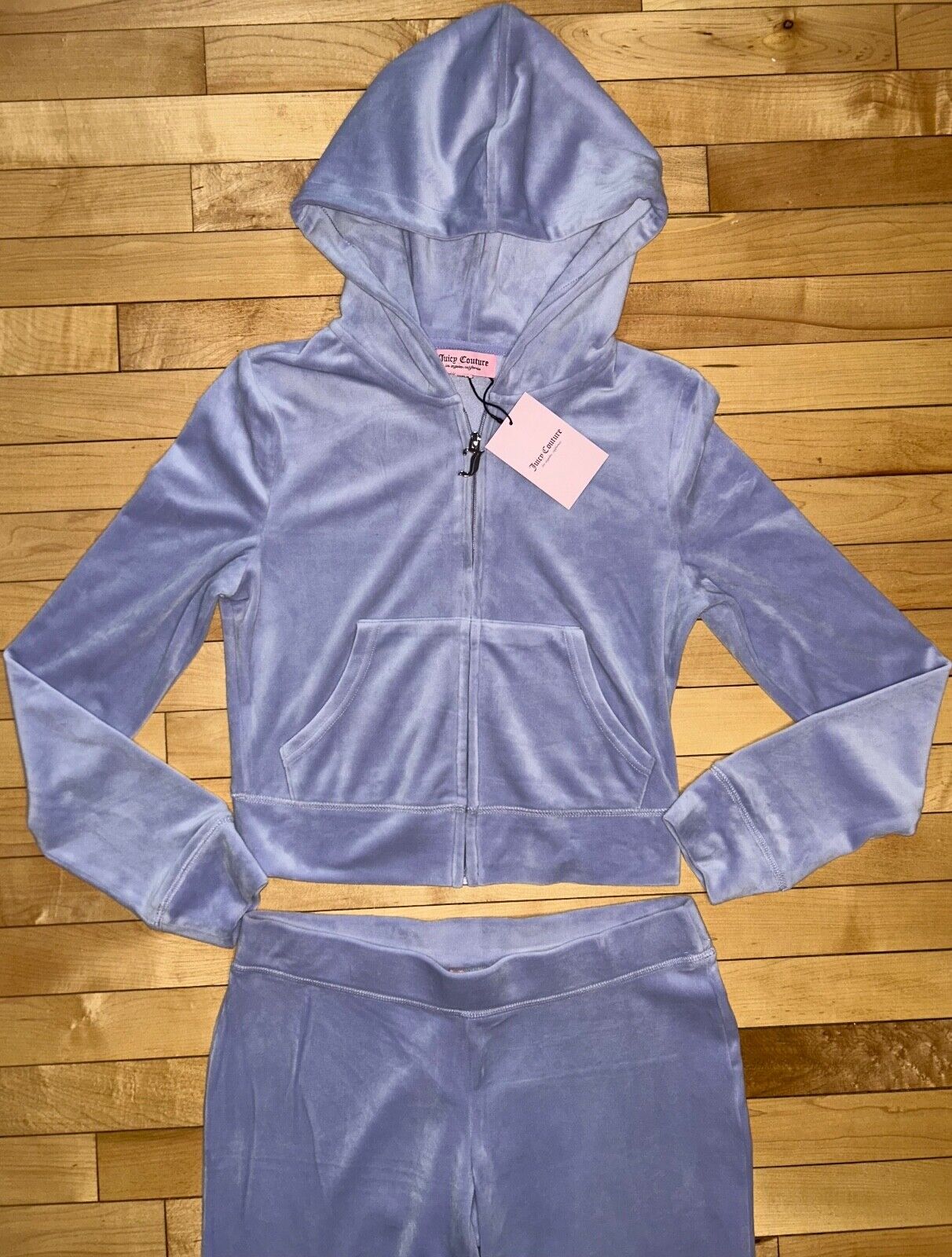 NEW! JUICY COUTURE Velour OG Bling Tracksuit Hoodie & Pant Set Lavendar Haze L