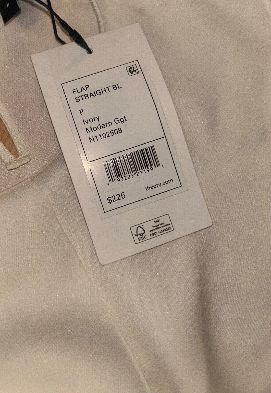 $225 NEW! NWT THEORY Straight Flap 100% Silk Blouse in Ivory Size P