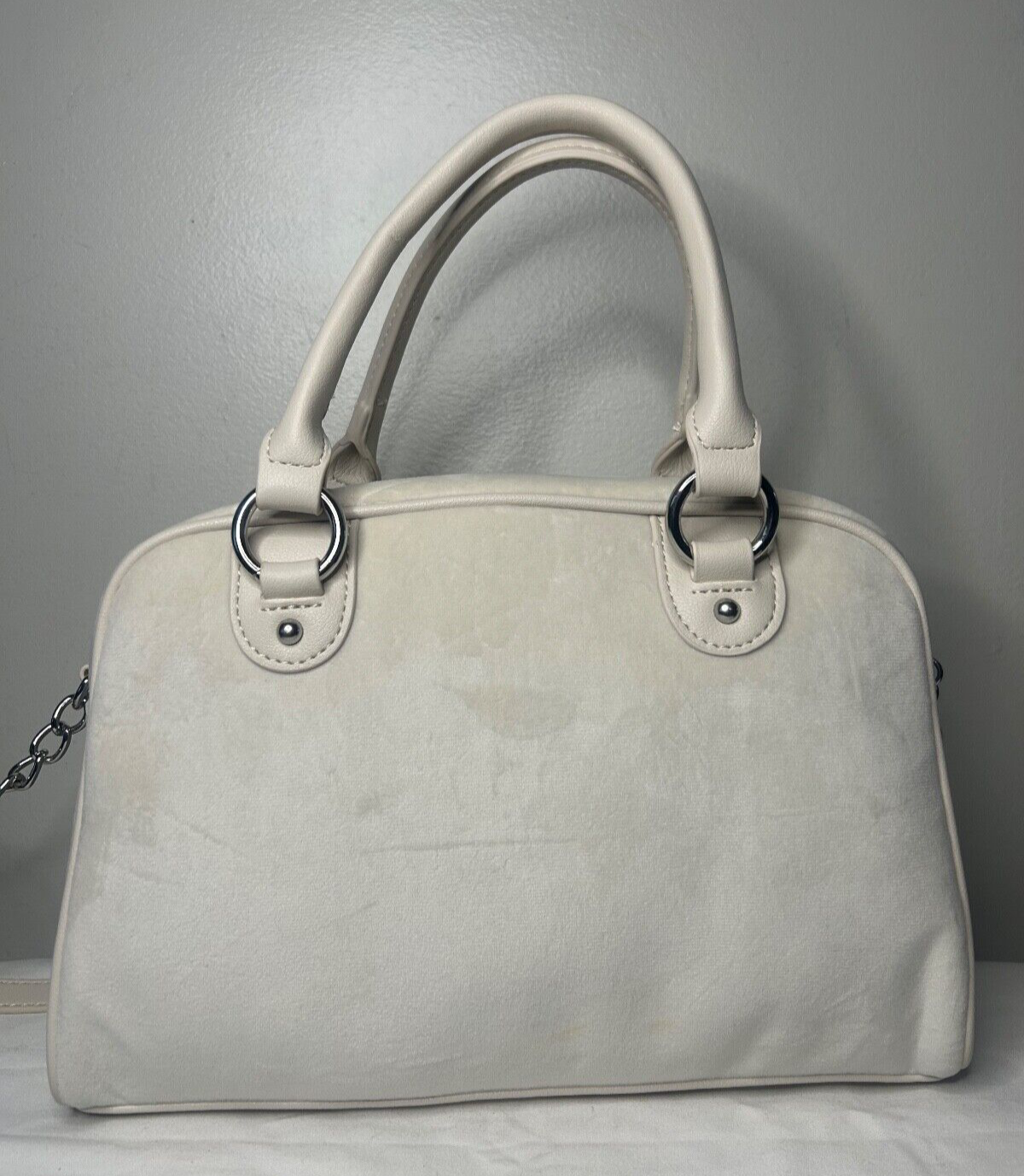 NEW! NWT JUICY COUTURE Let It Shine Bowler Velour Crossbody Bag Crystal Ivory