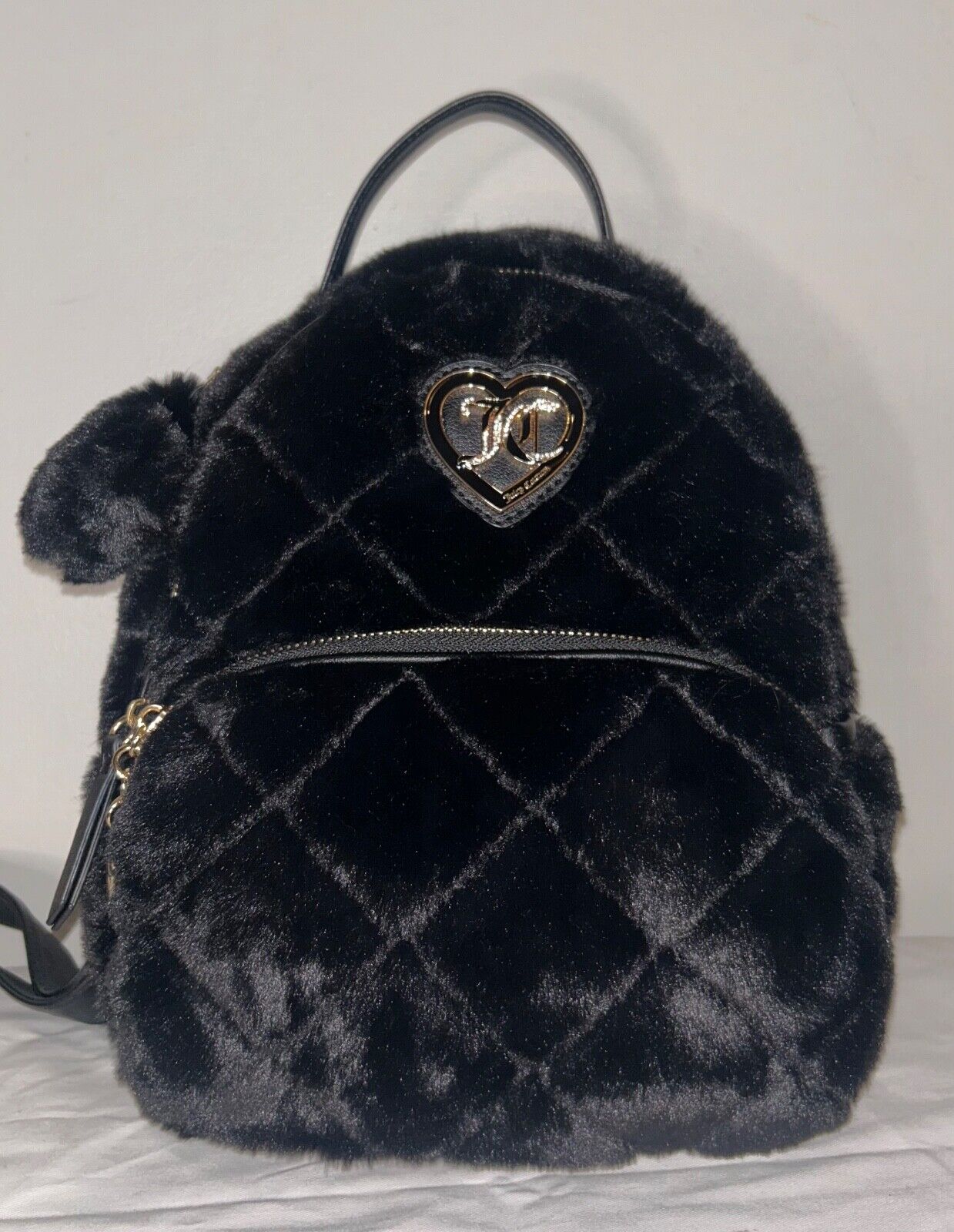 NEW ! NWT JUICY COUTURE Lets Get Cozy Faux Fur Backpack Black Liquorice