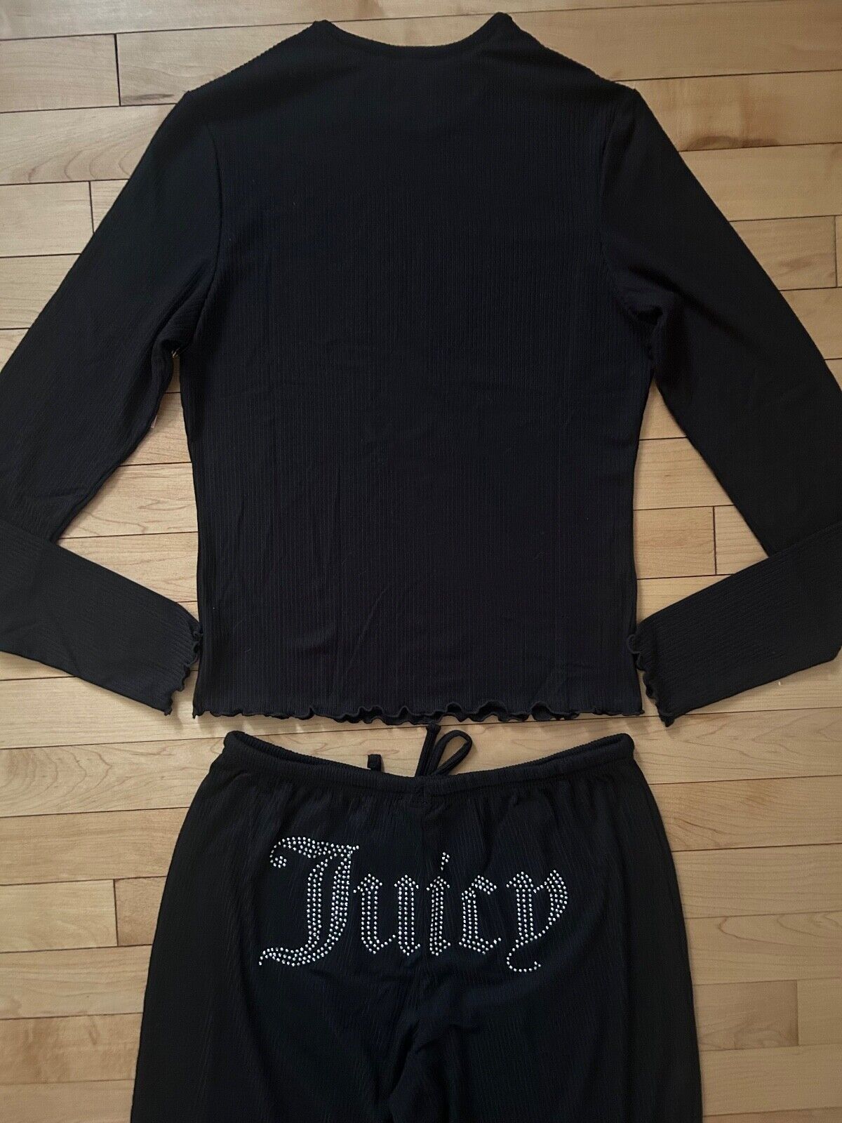 NEW! NWT JUICY COUTURE Bling Logo Lounge Top & Pant Set in Black Size L