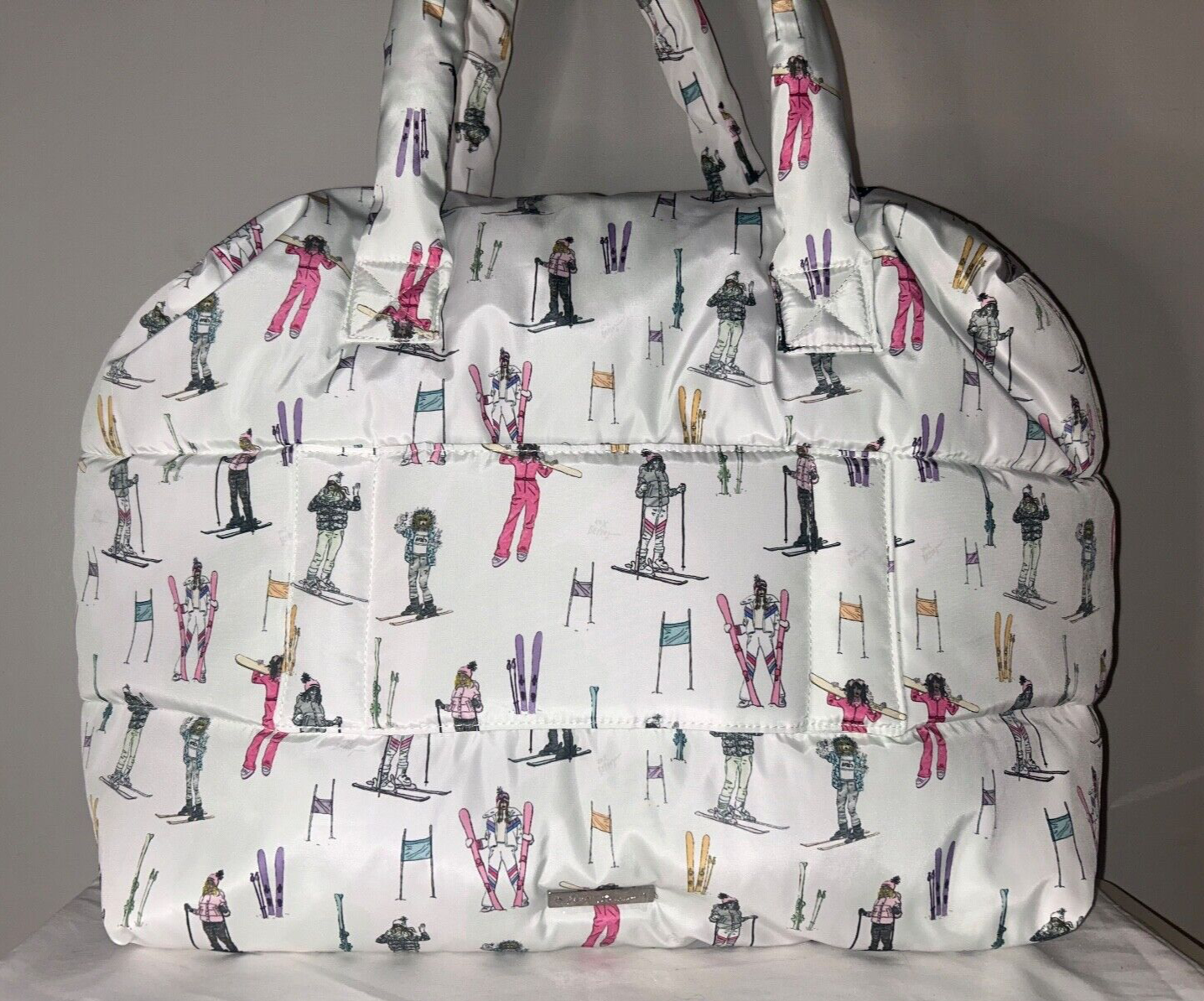 NEW! NWT BETSEY JOHNSON Large Puffy Ski Bunny Weekender Tote + Neck Pillow White