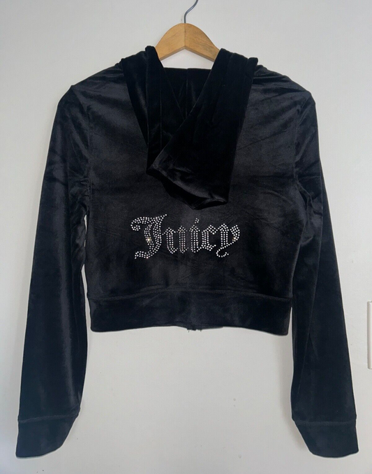 NEW! NWT JUICY COUTURE OG Big Bling Velour Hoodie Black Liquorice Size M