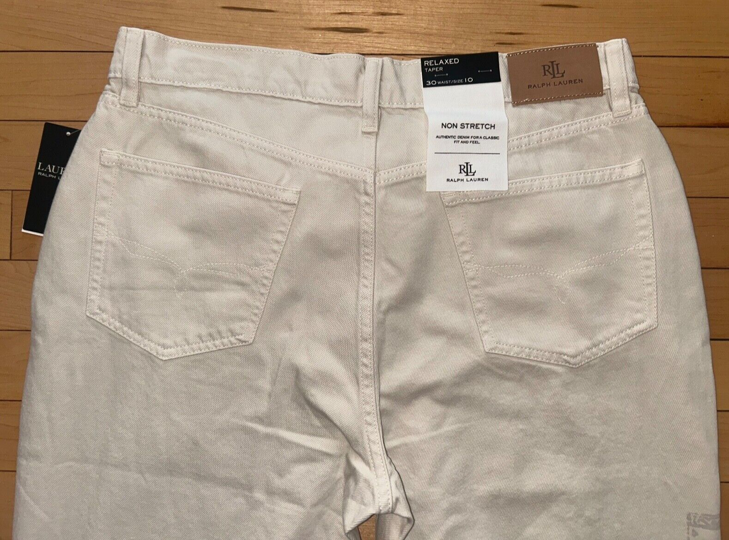 NEW! NWT LAUREN RALPH LAUREN Print Relaxed Tapered Ankle Jean Cream Wash Size 10