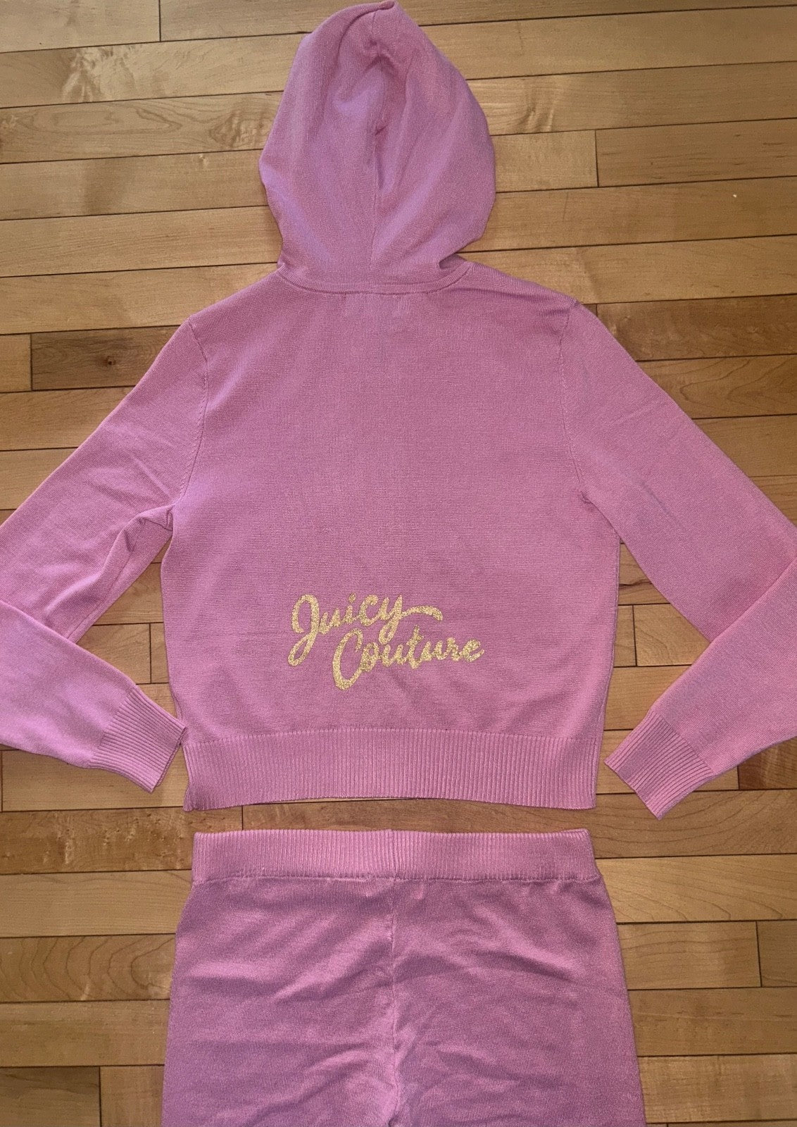 $199 NEW! JUICY COUTURE Juicy Logo Knit Tracksuit Hoodie & Pant Set Rose Size S