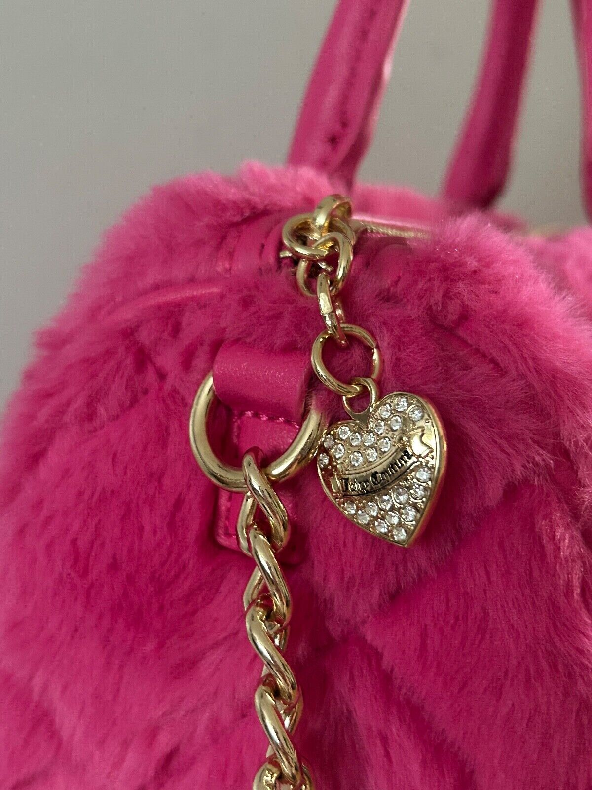 NEW! NWT JUICY COUTURE Lets Get Cozy Faux Fur Satchel Bag Pink Flash