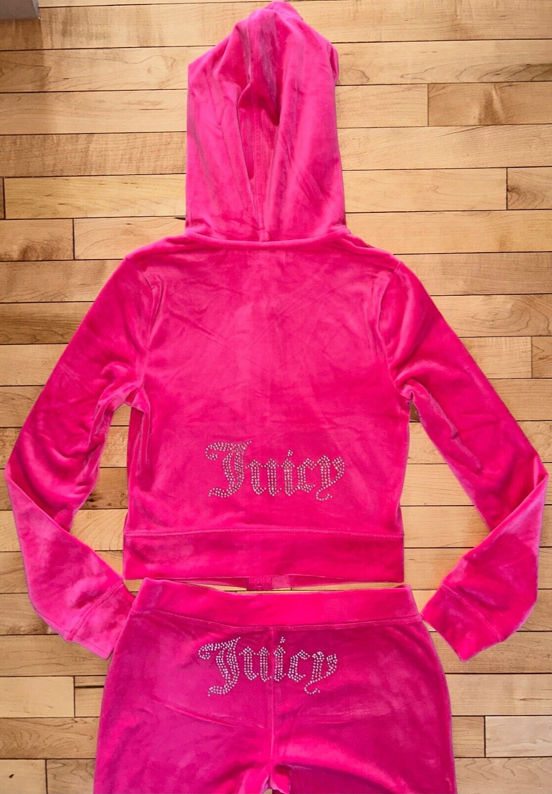 $199 NEW! NWT JUICY COUTURE Velour OG Bling Tracksuit Hoodie & Pant Set Pink L