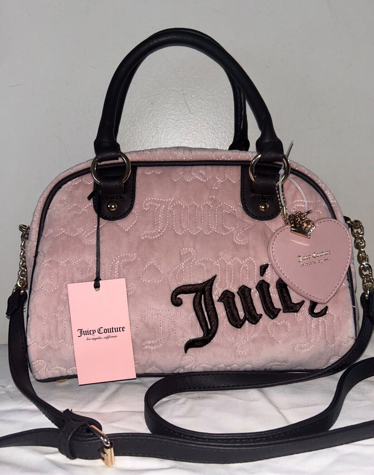 NEW! NWT JUICY COUTURE Vintage Dreams Velour Satchel Dusty Blush Pink