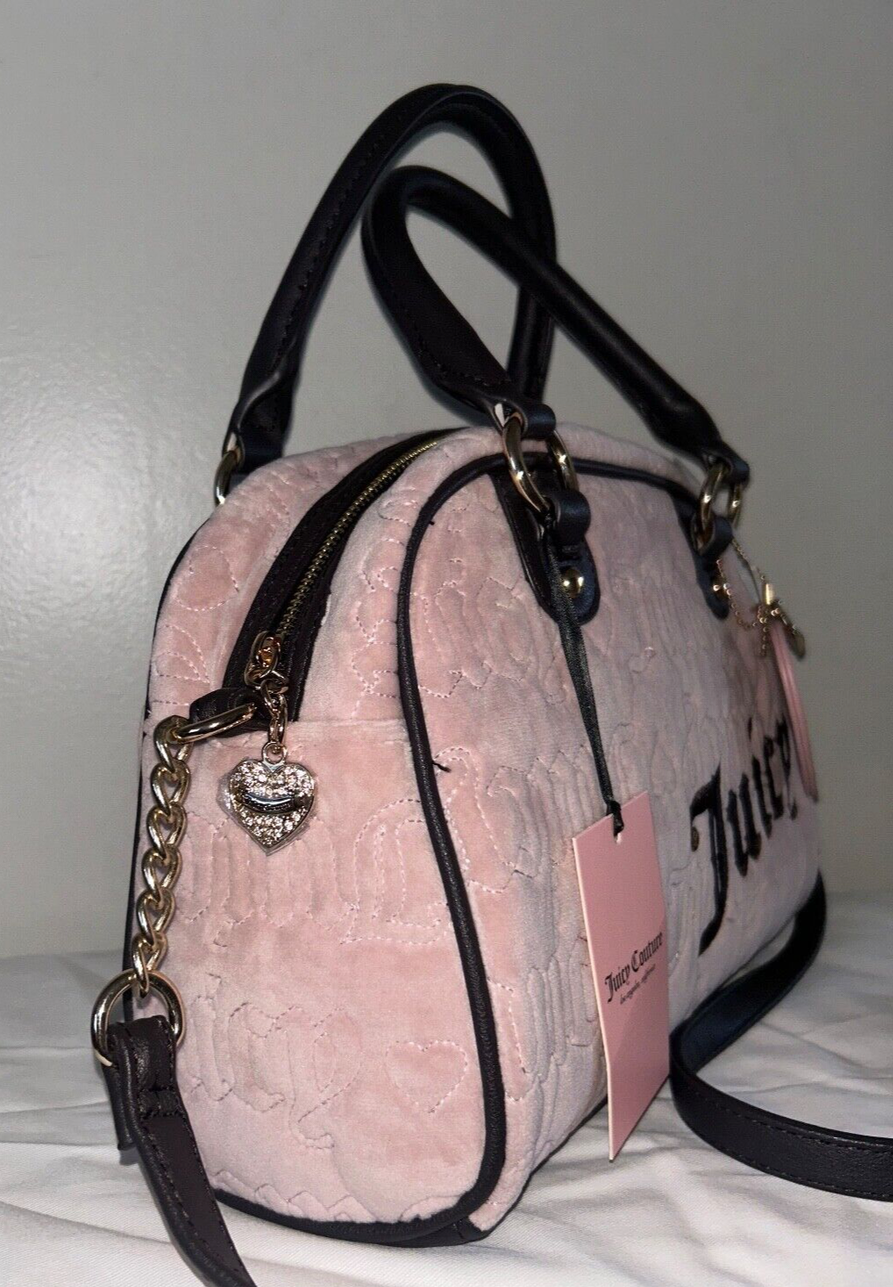 NEW! NWT JUICY COUTURE Vintage Dreams Velour Satchel Dusty Blush Pink