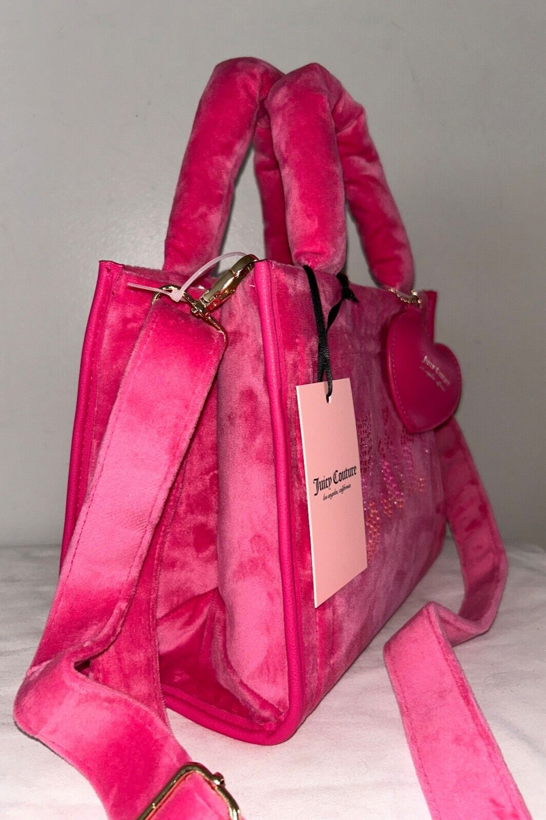 NEW! NWT JUICY COUTURE Velour Big Spender Mini Tote Bag in Hot Pink