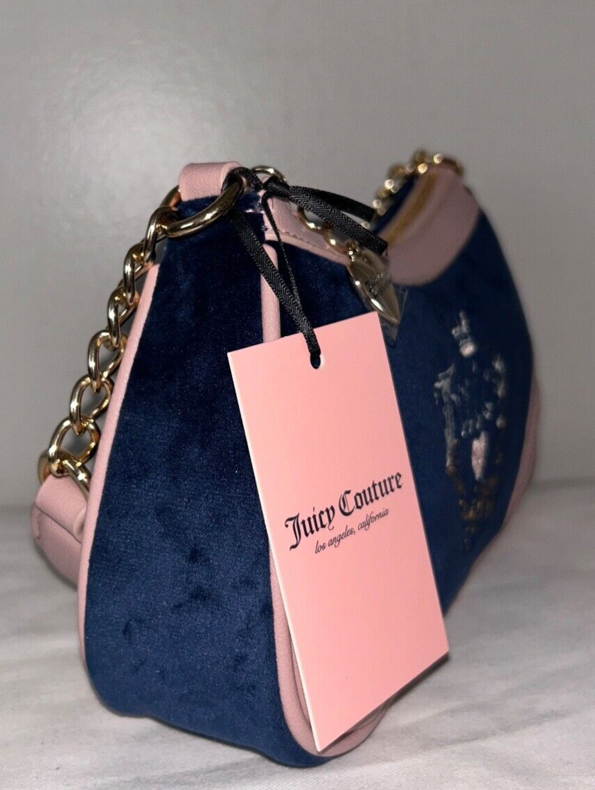 NEW! NWT JUICY COUTURE Velour Heritage Shoulder Bag Regal Blue