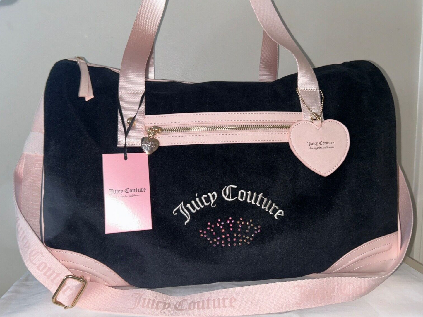 NEW! NWT JUICY COUTURE Heritage Rosie Velour Weekender Bag Black/Pink