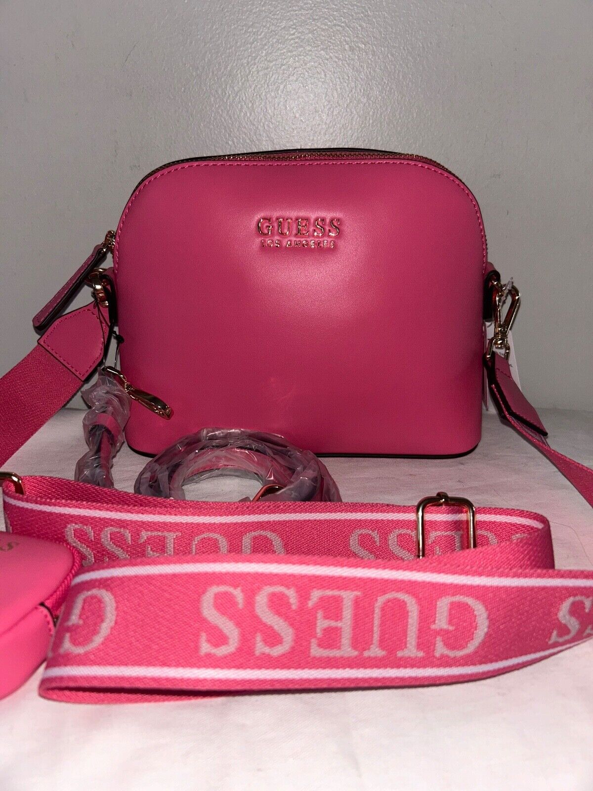 NEW ! NWT GUESS Chunky Mini Multi Pochette Crossbody Bag Punch Pink