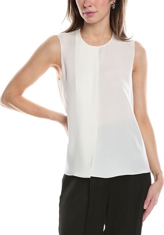 $225 NEW! NWT THEORY Straight Flap 100% Silk Blouse in Ivory Size P