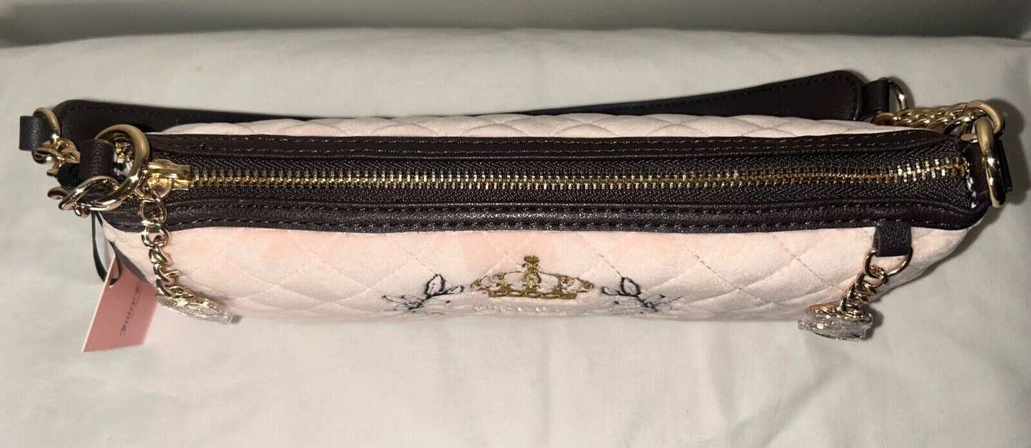 NEW! NWT JUICY COUTURE Royal Moment Velour Quilted Shoulder Bag Pink Clay
