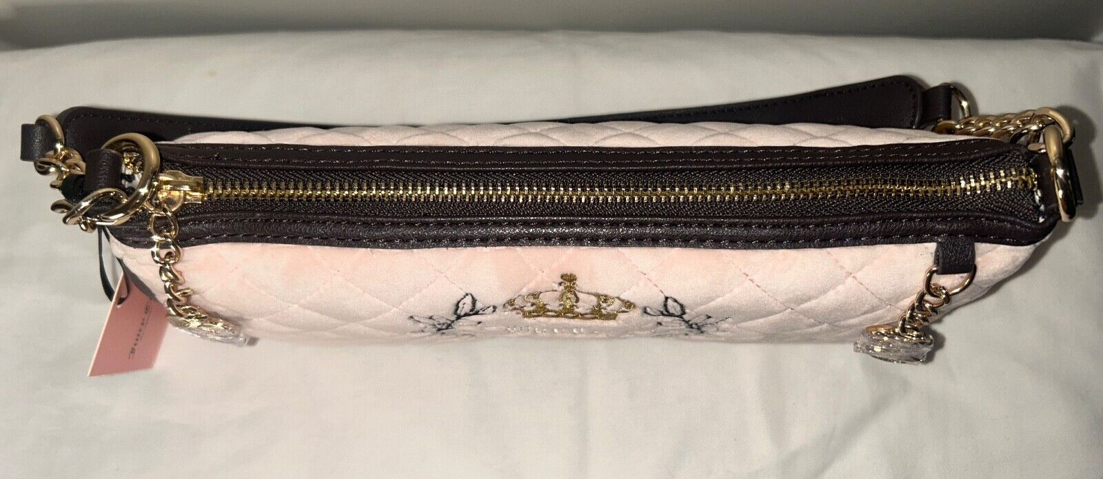 NEW! NWT JUICY COUTURE Royal Moment Velour Quilted Shoulder Bag Pink Clay