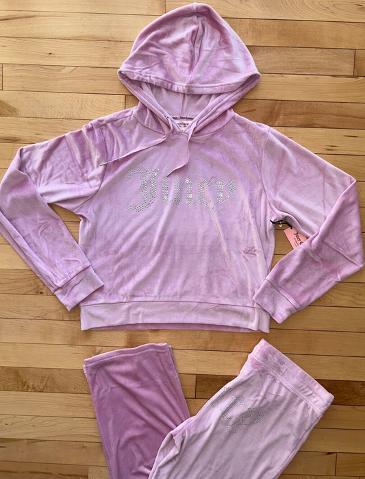 NEW! NWT JUICY COUTURE Velour OG Big Bling Hoodie & Pant Set Mauve Muse Size M