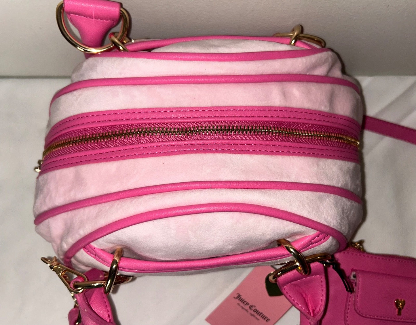 NEW! NWT JUICY COUTURE Velour Dreamy Juicy Satchel Bag in Light Pink