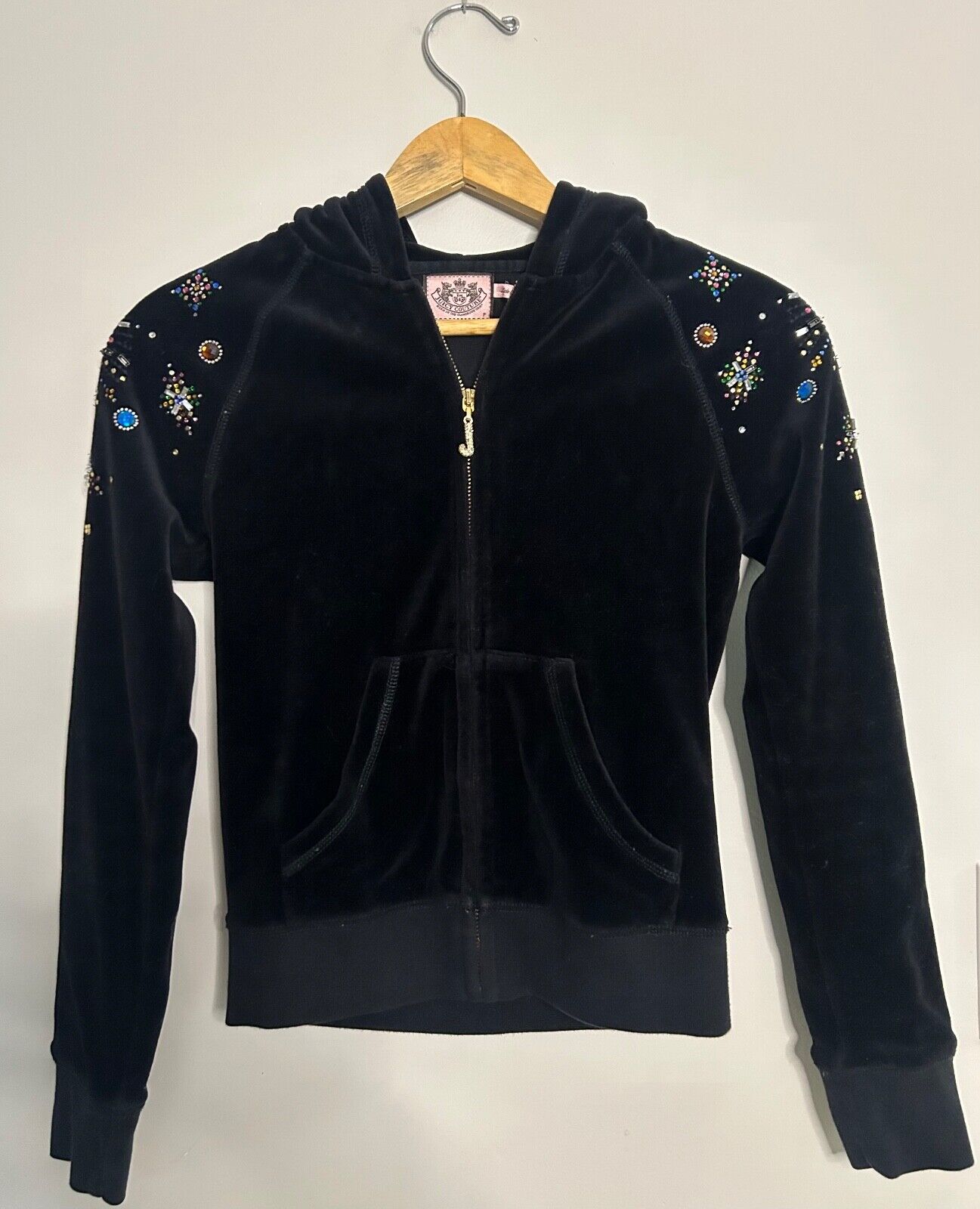 JUICY COUTURE Limited Edition Crystal Embellished Velour Hoodie Black Size P(XS)