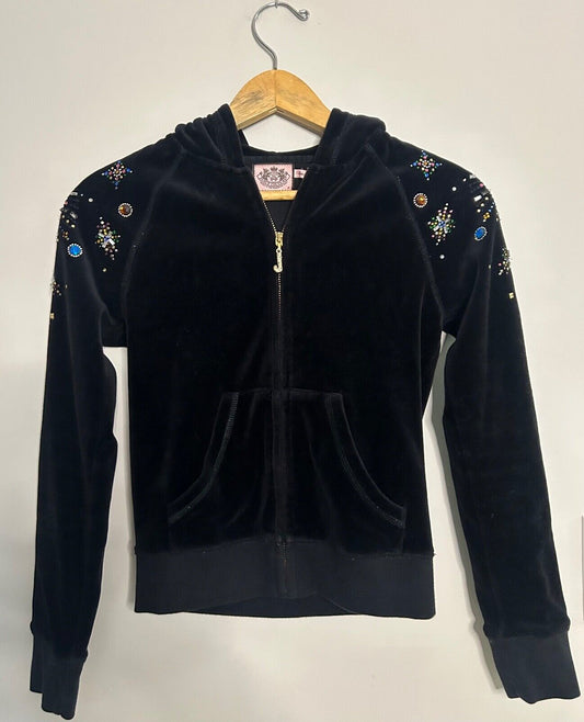 JUICY COUTURE Limited Edition Crystal Embellished Velour Hoodie Black Size P(XS)