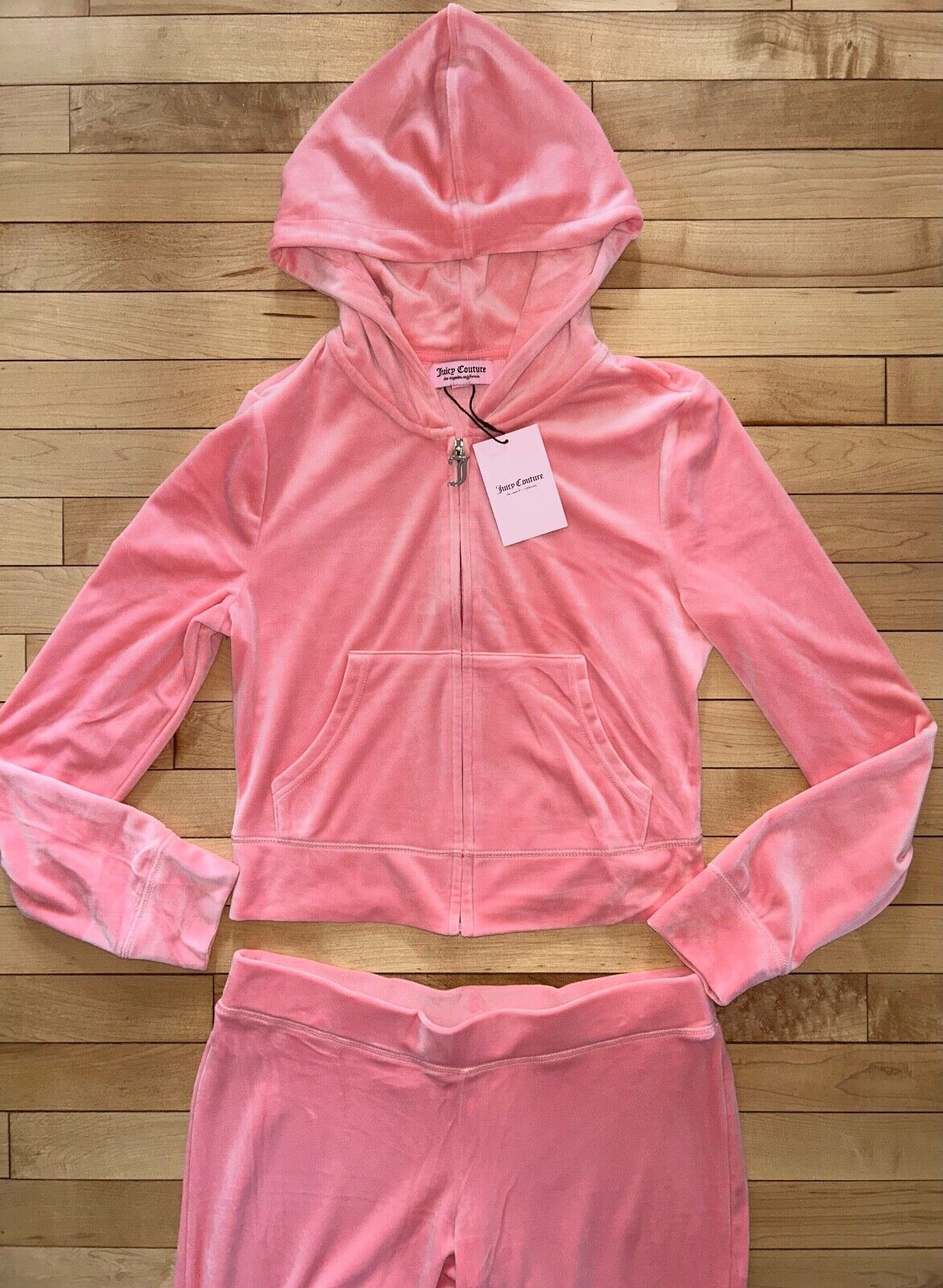 NEW! JUICY COUTURE Velour OG Bling Tracksuit Hoodie & Pant Set Strawberry Ice S