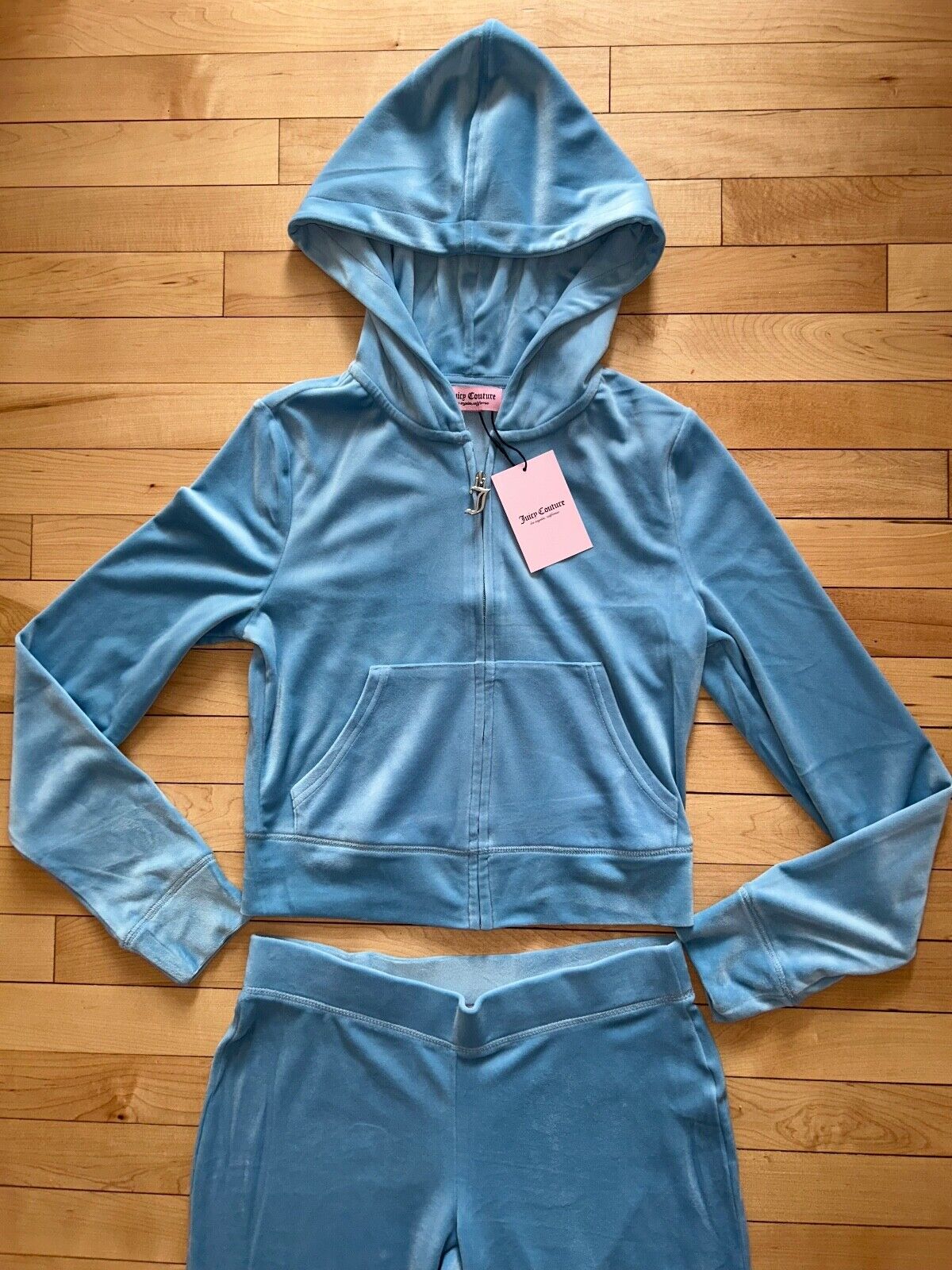 NEW! JUICY COUTURE Velour OG Bling Tracksuit Hoodie & Pant Set Heritage Blue S