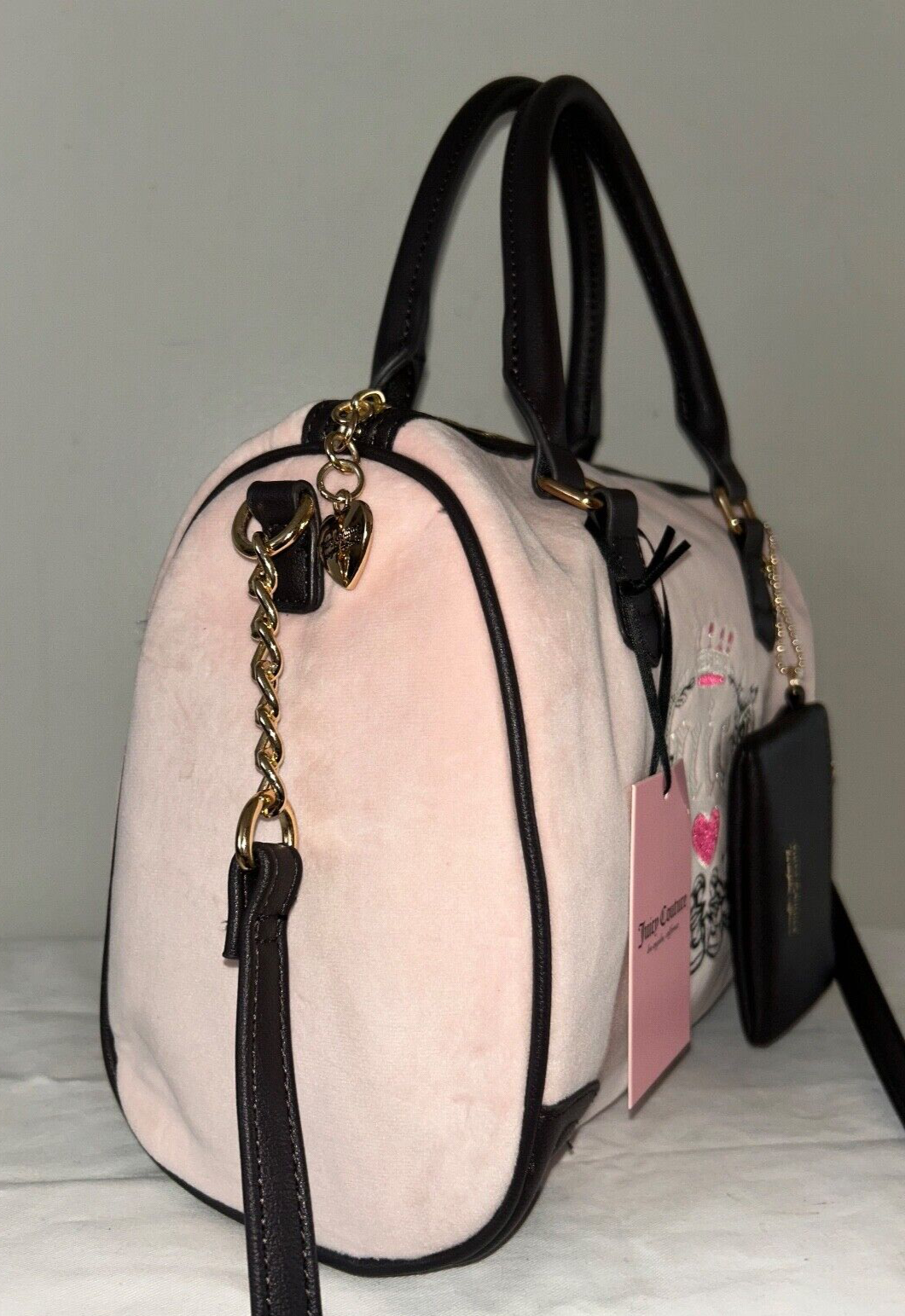 NEW! NWT JUICY COUTURE Heritage Satchel Velour Handbag Pink Clay
