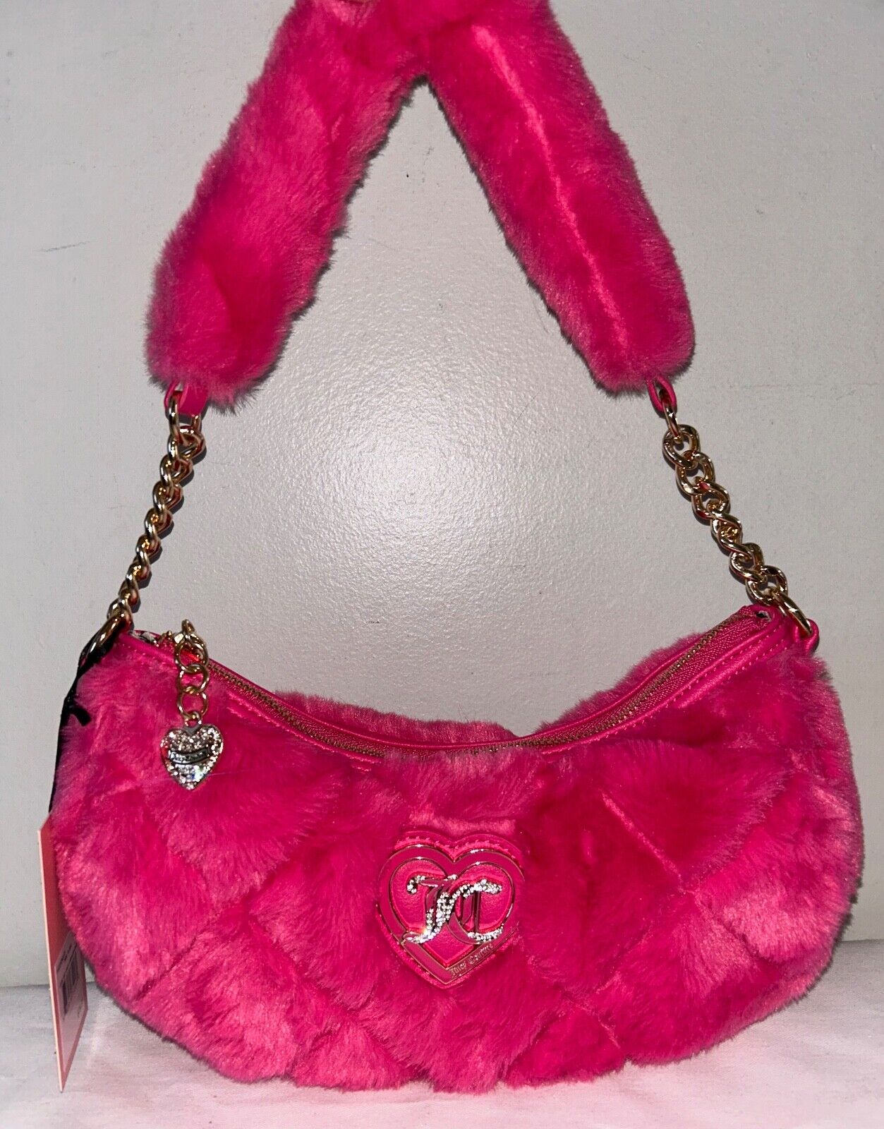 NEW! NWT JUICY COUTURE Lets Get Cozy Faux Fur Shoulder Bag in Dusty Blush Pink