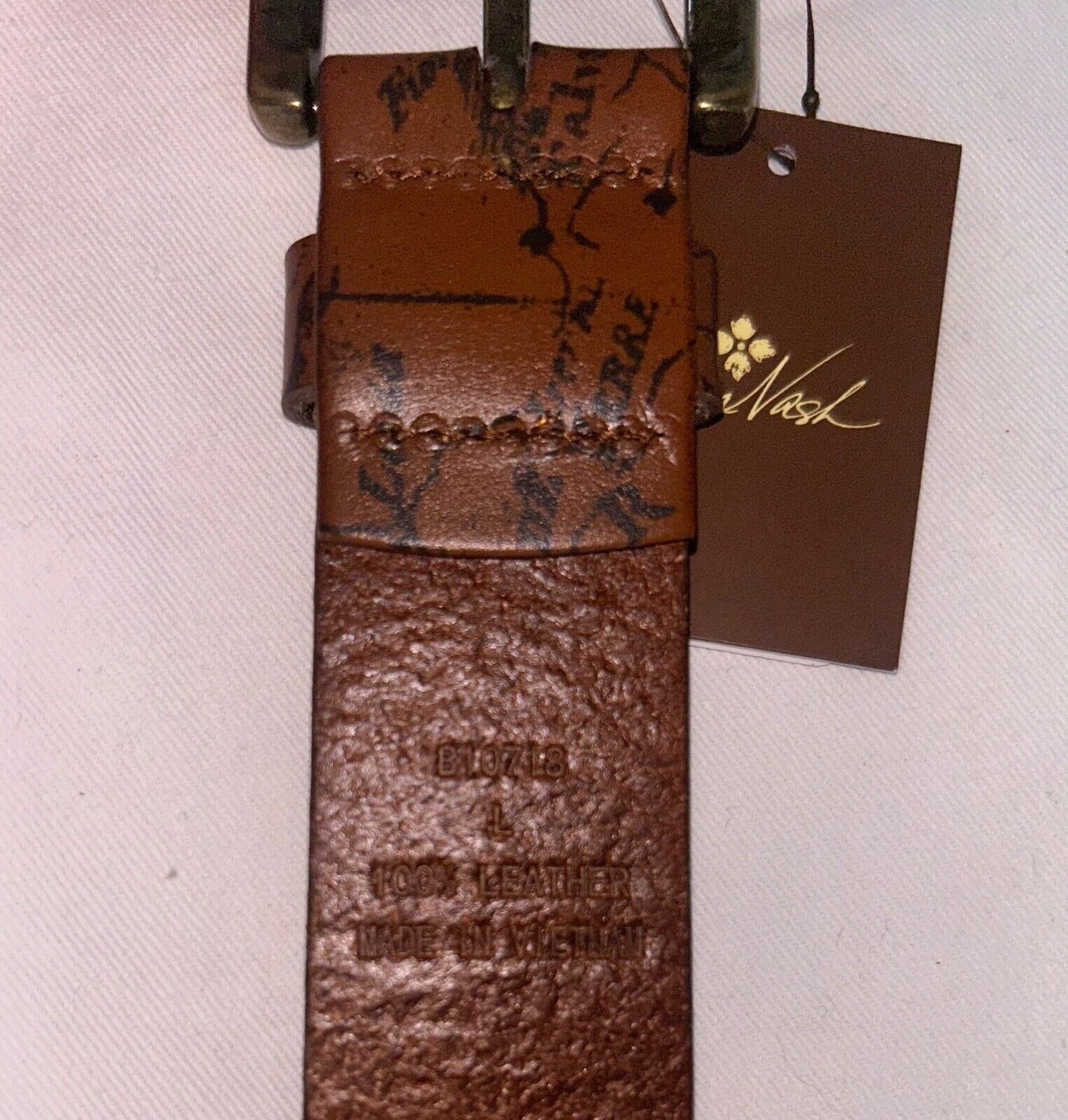 NEW ! NWT PATRICIA NASH Signature Map Vietri Leather Belt Riot Rust Brown Size L